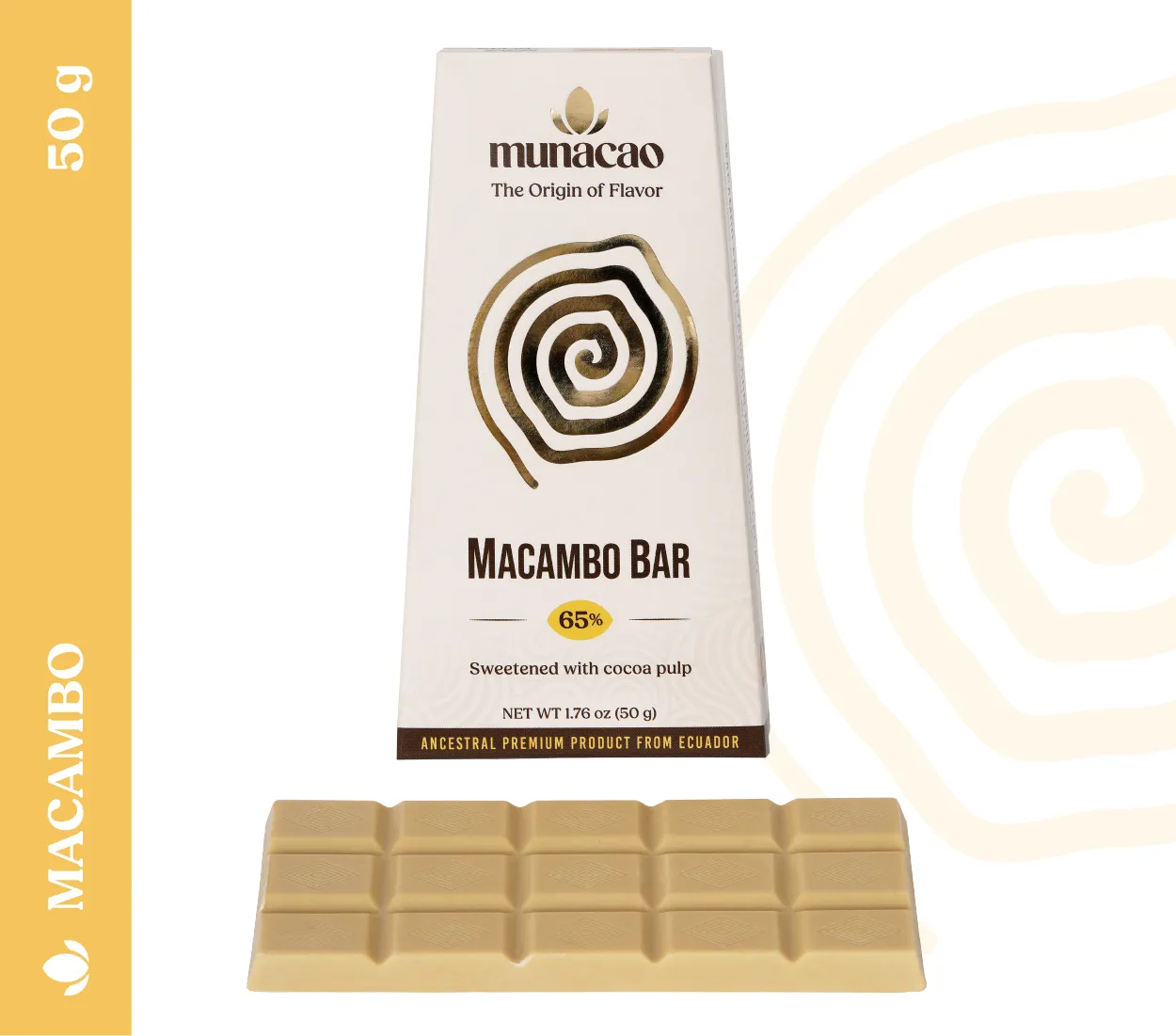 65% Cacao Blanco endulzado con pulpa de cacao 50gr